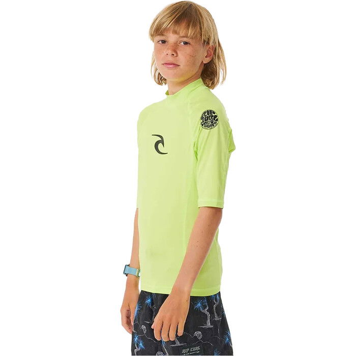 2024 Rip Curl Boys Brand Wave UPF Short Sleeve Rash Vest 121BRV - Lime